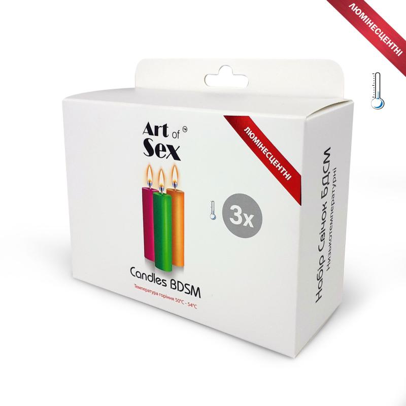SO5961 Набір воскових свічок Art of Sex size S 10 см (3 шт), низькотемпературні, люмінісцентні