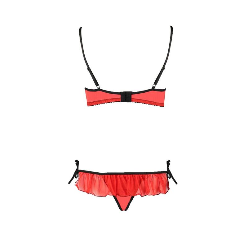 PS25509 Комплект білизни CHERRY SET OpenBra red XXL/XXXL - Passion Exclusive: відкритий ліф, трусики-спіднич