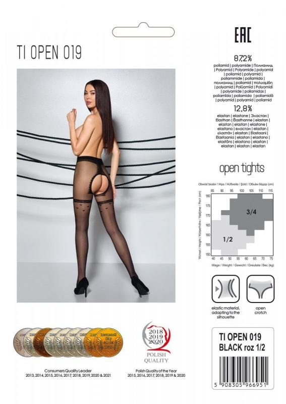 SO8493 Колготки з відкритим доступом, імітація панчіх Passion TIOPEN 019 black 1/2 (20 den)