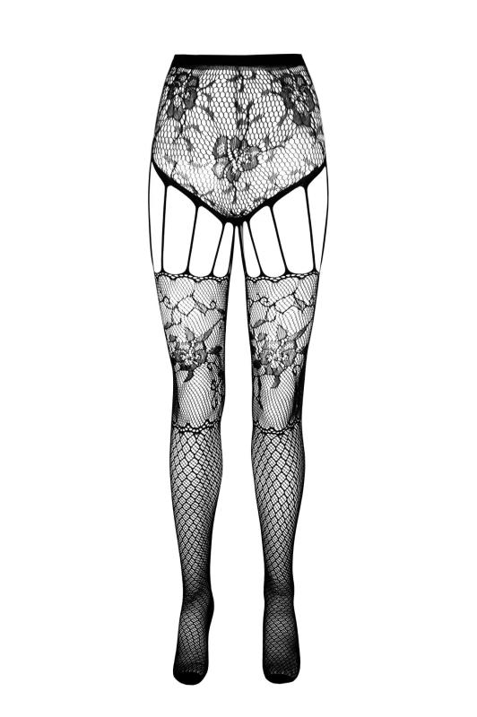 SO7093 Эротические колготки-бодистокинг Passion ECO S004 black, закрытые трусики, декор, подвязки