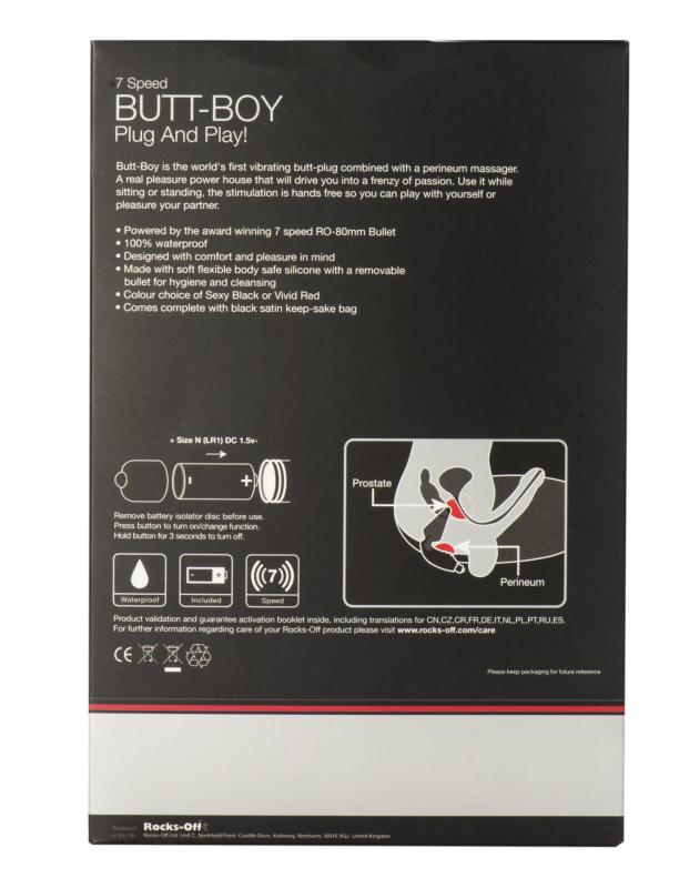 RO1654 Вібропробка Rocks Off Butt-Boy Black зі стимуляцією промежини