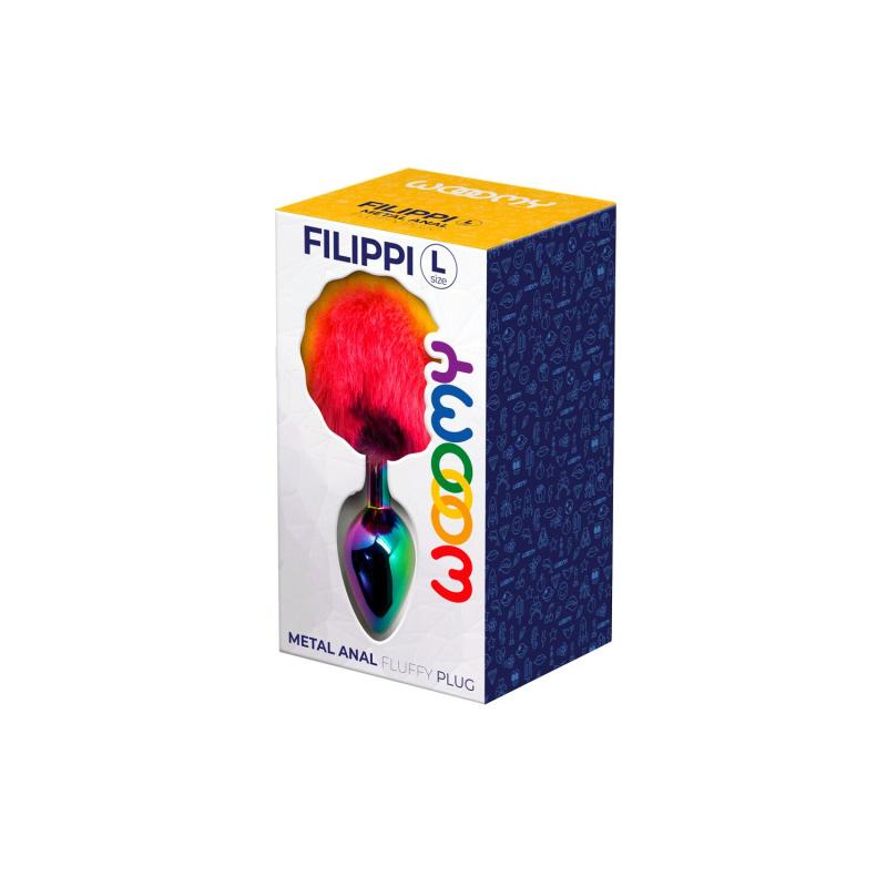 SO7433 Анальна пробка Wooomy Filippi L, із пухнастим хвостиком, діаметр 4 см, довжина 9 см