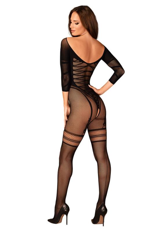 SO7693 Сетчатый бодистокинг с имитацией подвязок Obsessive Bodystocking G329 S/M/L, black, с доступом