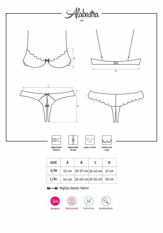 SO7194 Эротический комплект с бюстгальтером-получашкой Obsessive Alabastra S/M, белый, трусики с доступом