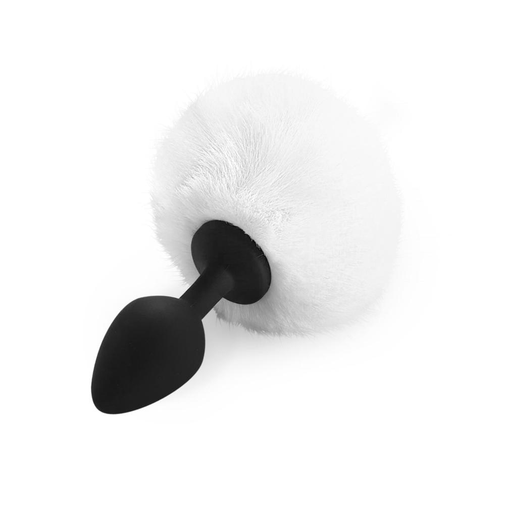 SO6695 Силіконова анальна пробка М Art of Sex - Silicone Bunny Tails Butt plug White, діаметр 3,5 см