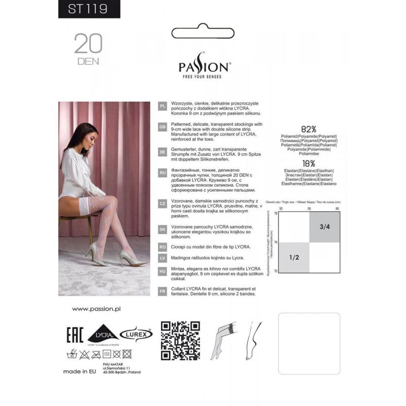 SO5784 Панчохи Passion ST119 5 білі, на ажурній силіконовій резинці, з квітковим декором та люрексовою нитк