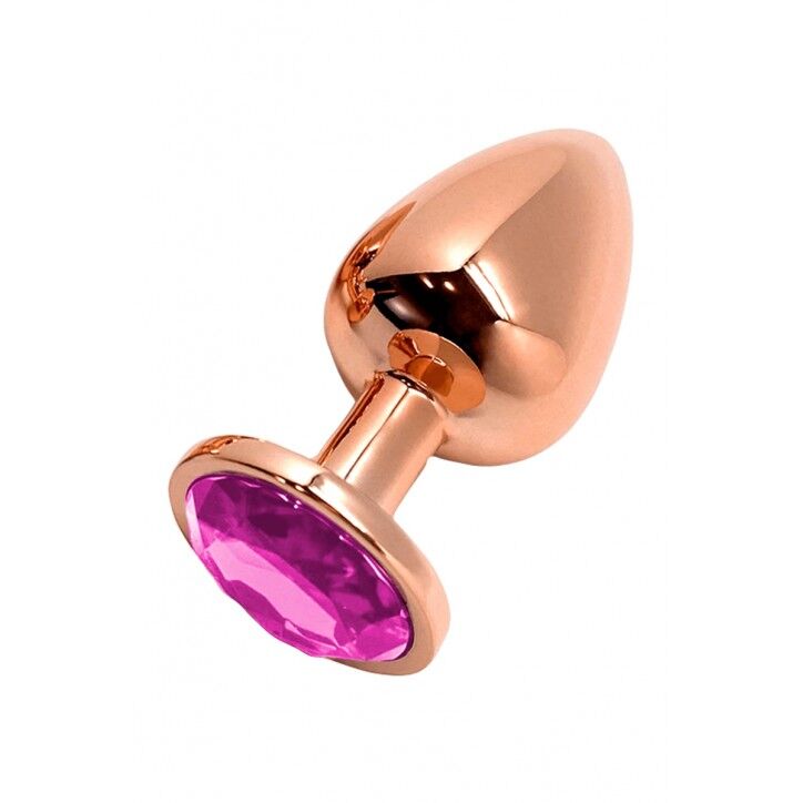 SO7425 Металева анальна пробка Wooomy Tralalo Rose Gold Metal Plug Magenta L, діаметр 4 см, довжина 9 см