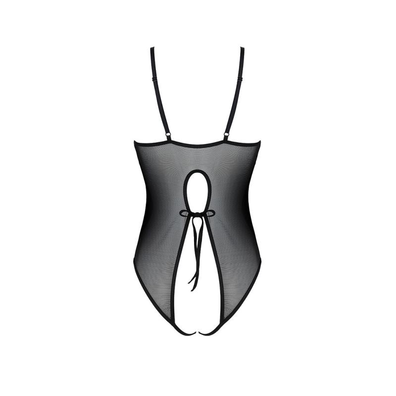 SO5829 Боді з ажурним декором та відкритим кроком Ursula Body black L/XL — Passion