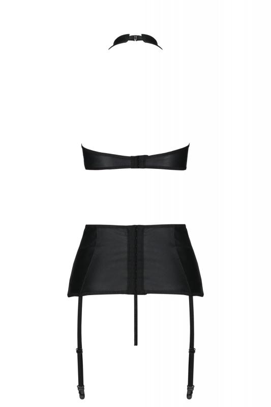 SO7106 Комплект из экокожи Passion Nancy Set 4XL/5XL black, имитация шнуровки, топ, пояс для чулок