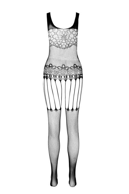 SO7066 Бодистокинг Passion ECO BS001 One Size red, с доступом, имитация подвязок, флористический декор