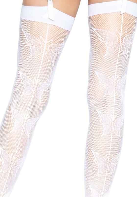 SO8580 Панчохи-сітка зі швом ззаду Leg Avenue Butterfly back seam thigh highs One size White