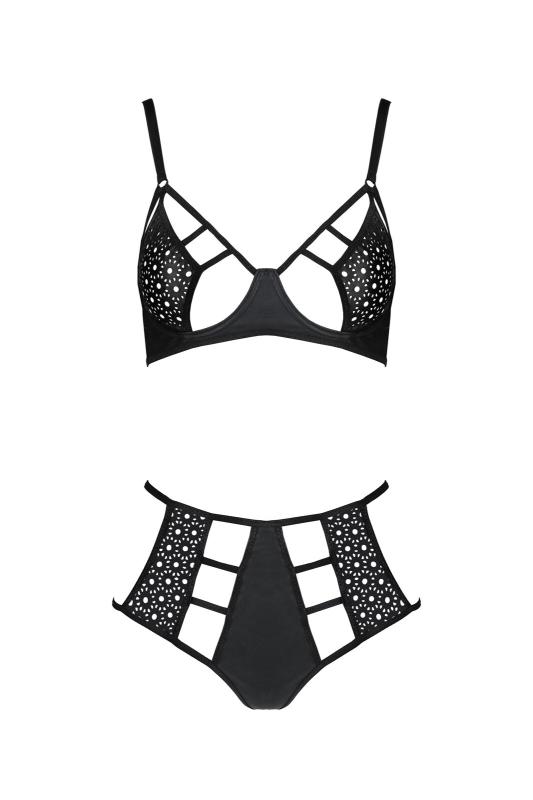 SO8491 Комплект белья Passion TASMINA SET S/M black, лиф, высокие трусики с корсетом сзади