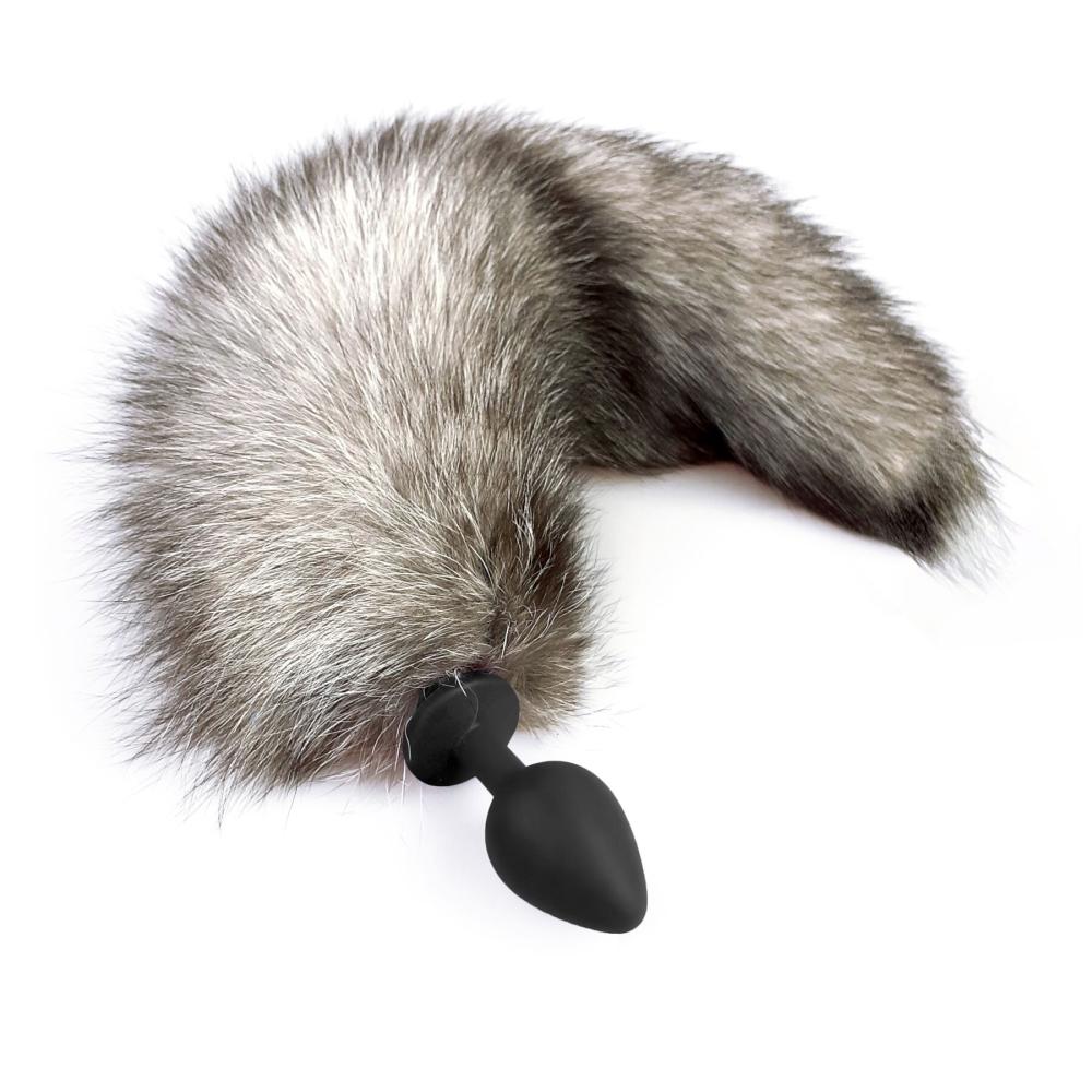 SO6189 Силіконова анальна пробка з хвостом із натурального хутра Art of Sex size M Artctic fox