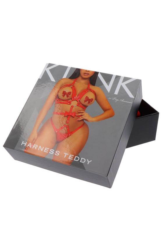 SO8562 Портупея-тедди из ремней Leg Avenue Studded O-ring harness teddy L Red, экокожа