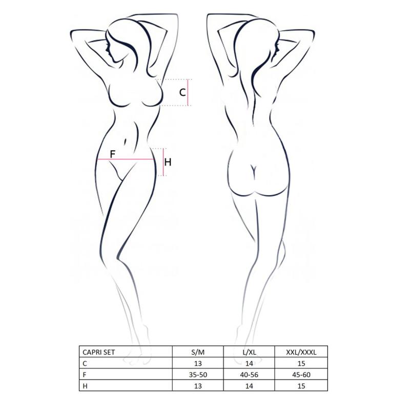 EL10901 Комплект білизни під латекс CAPRI SET black L/XL - Passion: міні-бікіні, стрінги, пояс для панчох