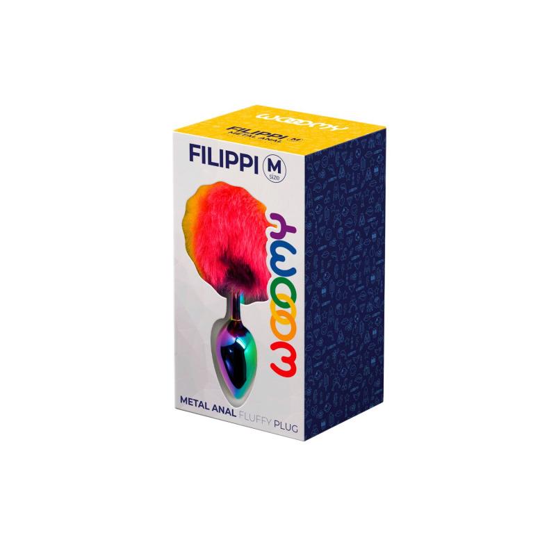 SO7432 Анальна пробка Wooomy Filippi M, із пухнастим хвостиком, діаметр 3,4 см, довжина 8 см