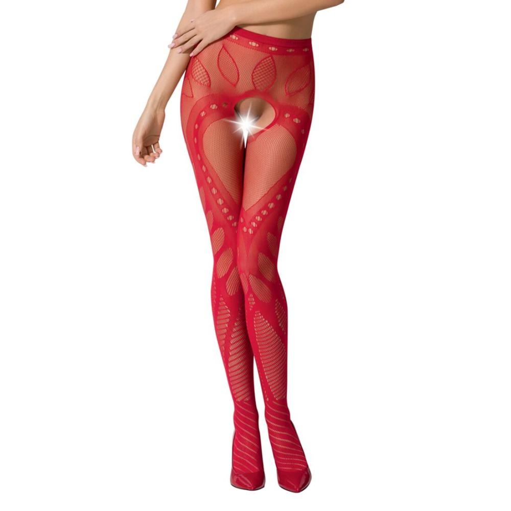 PSS007R Еротичні колготки-бодістокінг Passion S007 red, гарні ажурні колготки з вирізом