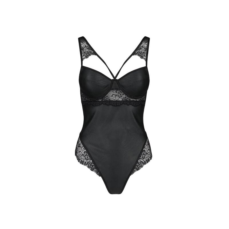 SO5356 Боді з еко-шкіри та мережива Loona Body black S/M - Passion