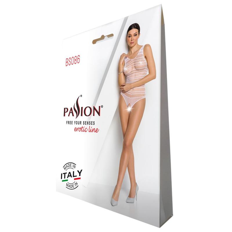 SO6376 Бодістокінг з доступом Passion BS086 black, вертикальна сітка, виріз на спинці