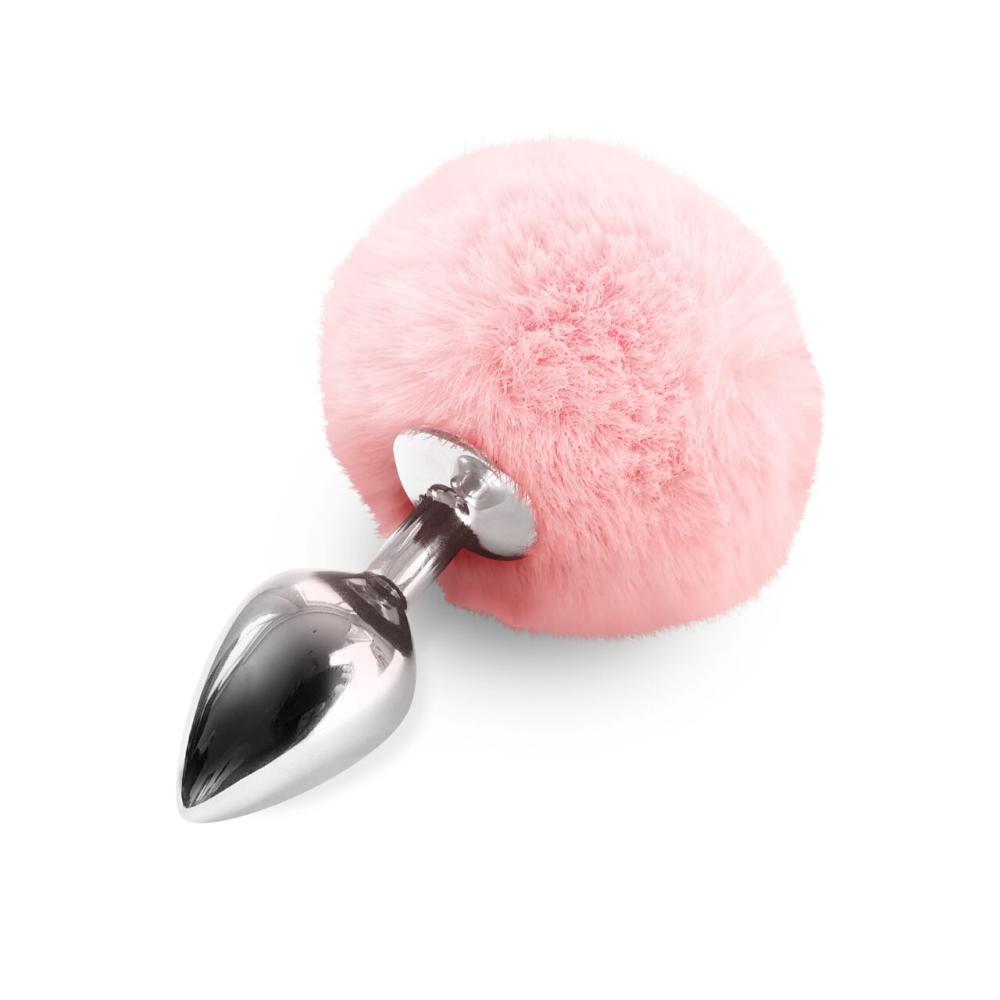 SO6692 Металевий анальний затор М Art of Sex - Metal Butt plug Rabbit Tail, Ніжно-рожевий