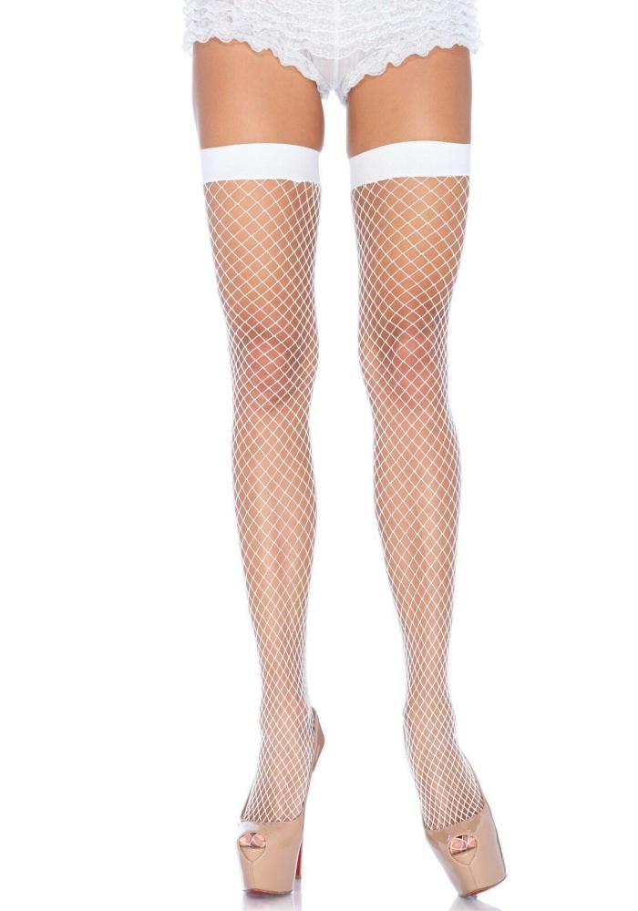 SO7974 Панчохи-сітка Leg Avenue Fishnet Thigh Highs White, дрібна сітка, one size