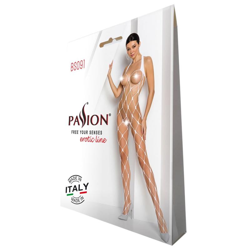 SO6393 Бодістокінг у дуже велику сітку Passion BS091 white, з доступом