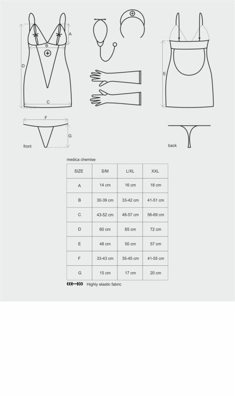 SO7292 Эротический кружевной костюм медсестры Obsessive Medica dress 5pcs costume S/M, сорочка, перчатки, с