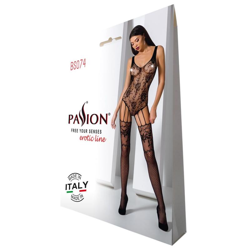 SO4147 Ажурный бодистокинг с имитацией чулок Passion BS074 black