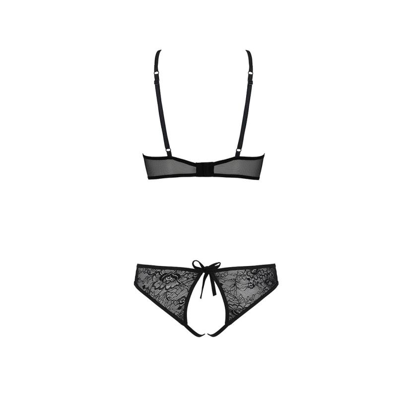 SO5841 Комплект: бра, трусики с ажурным декором и открытым шагом Ursula Set black L/XL — Passion