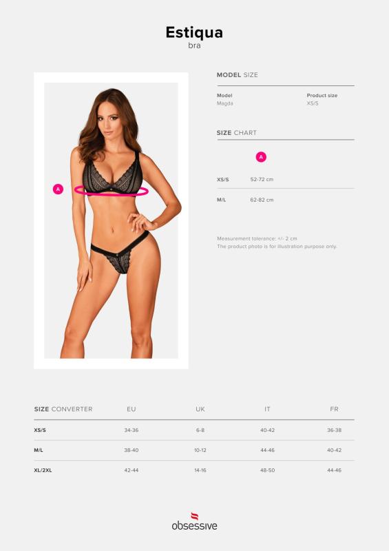 SO7258 Мереживний бюстгальтер із трикутною чашкою Obsessive Estiqua bra XS/S, чорний, широкі лямки