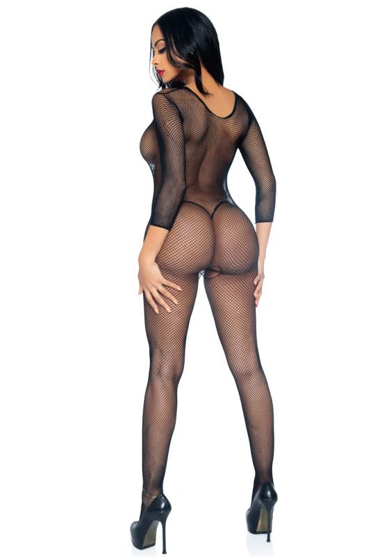 SO8613 Бодістокінг Leg Avenue V Front Bodystocking One size Black, дрібна сітка, доступ