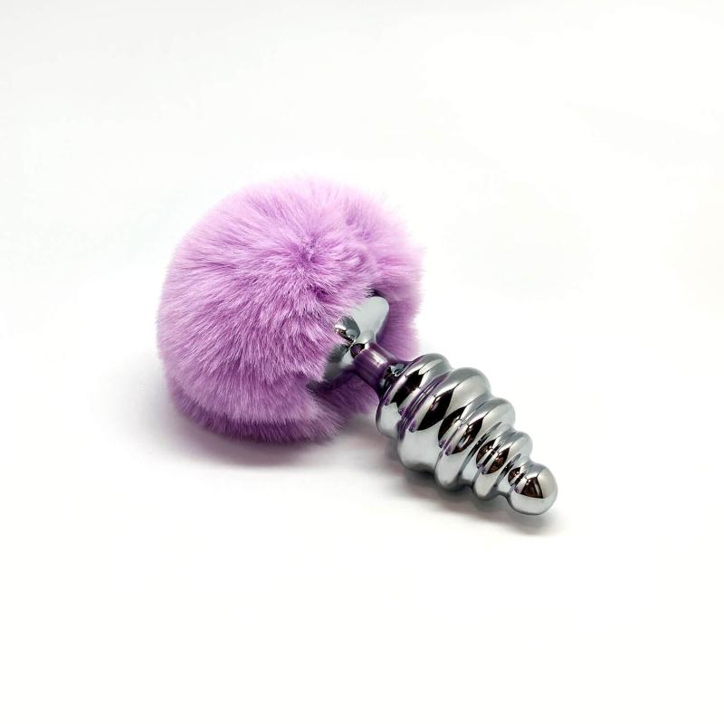 SO6310 Металева анальна пробка Кролячий хвостик Alive Fluffy Twist Plug L Purple, діаметр 3,8 см