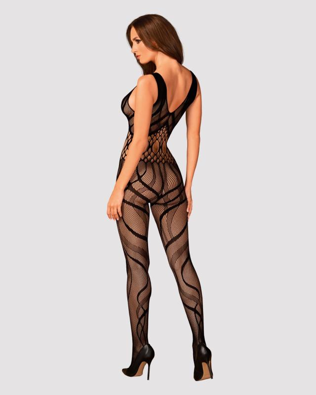 SO7249 Сетчатый бодистокинг с вырезами и рисунком Obsessive Bodystocking G328 S/M/L, черный, комбинезон