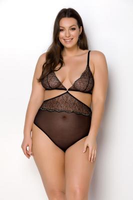 Боді Passion Amberly Body 4XL/5XL black, асиметричний крій, мереживний ліф, золота нитка