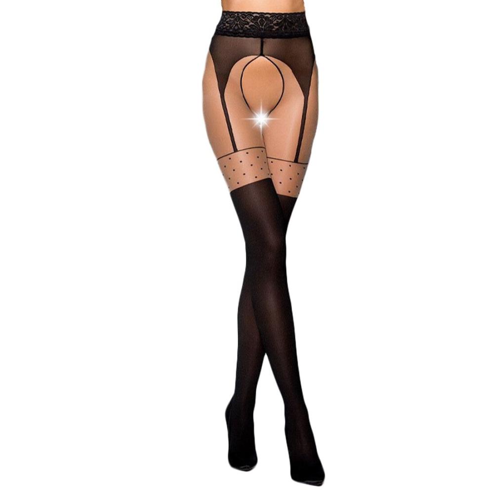 PS24504 Эротические колготки TIOPEN 003 nero 1/2 (20/40 den) - Passion, имитация чулок и пояса