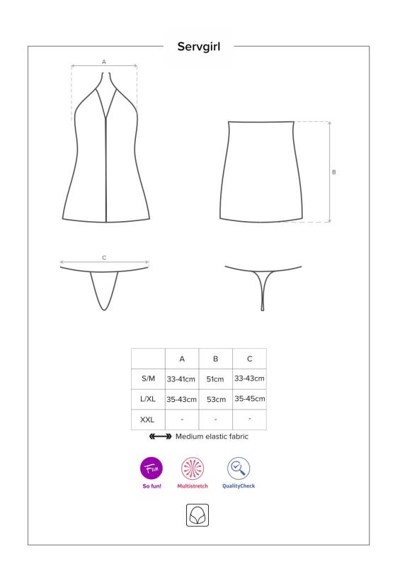 SO7878 Еротичний костюм покоївки Obsessive Servgirl costume S/M, халат, стрінги, фартух, обруч