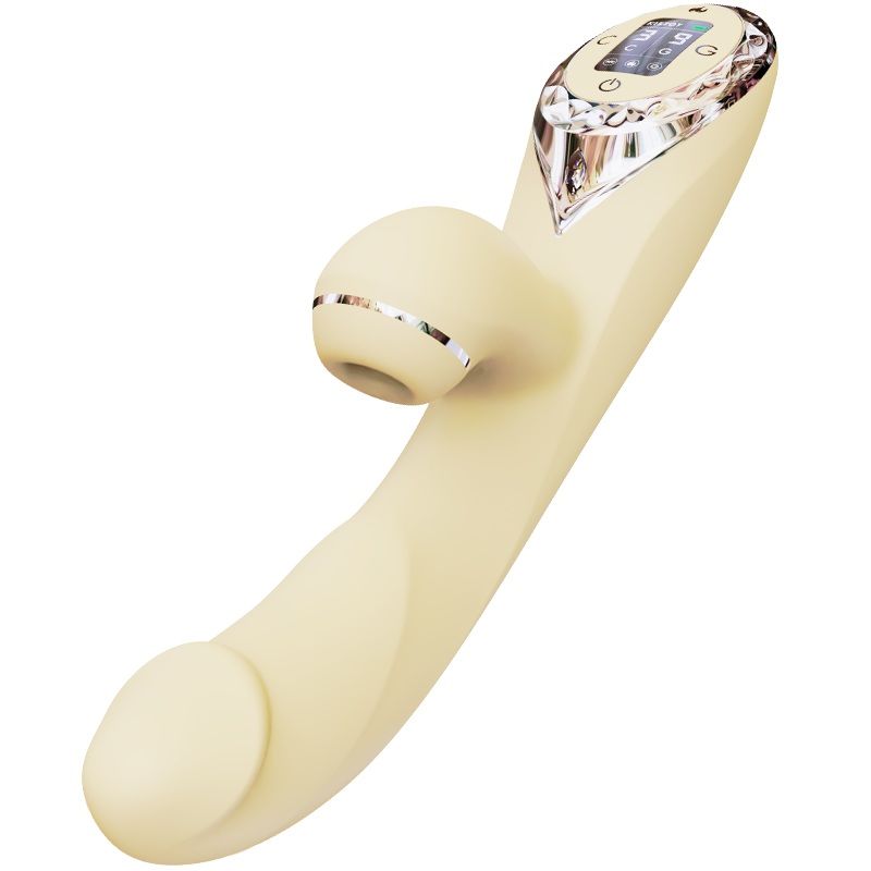 SO4081 Вакуумний вібратор-кролик з підігрівом KISTOY A-King Pro Yellow, з LED-екраном