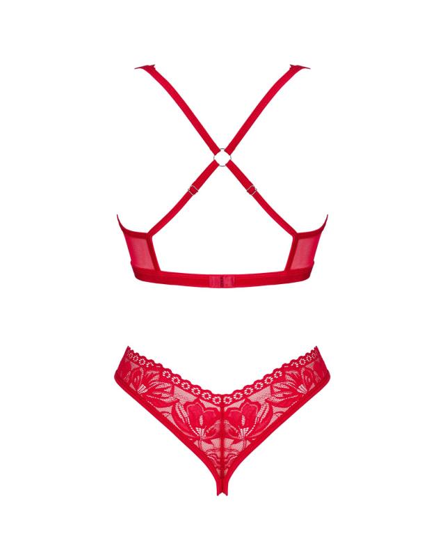 SO8654 Комплект білизни Obsessive Lacelove cupless 2-pcs set XL/2XL Red, відкритий доступ, відкриті груди