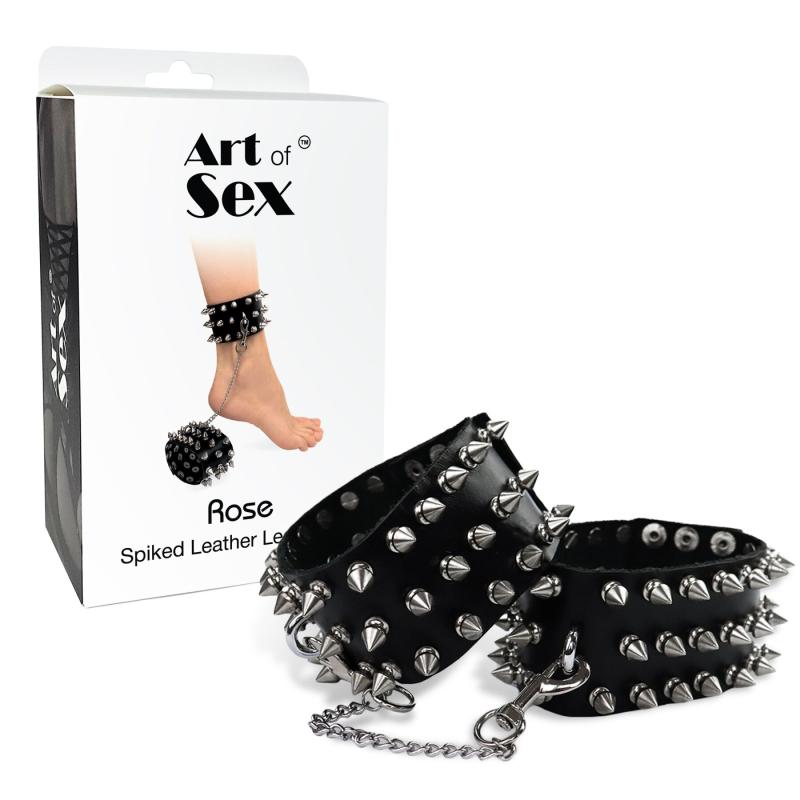SO7367 Поножі з шипами з натуральної шкіри Art of Sex, колір чорний