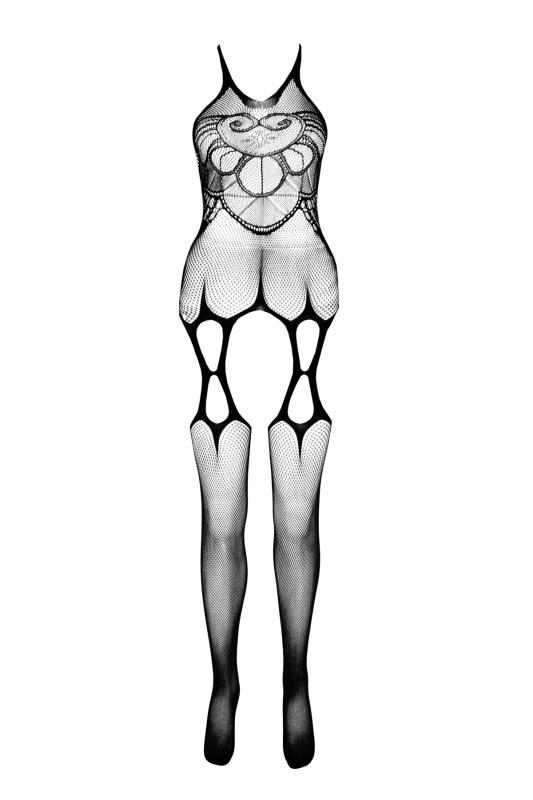 SO7070 Бодістокінг Passion ECO BS002 white, відкритий доступ, імітація підв’язок, абстрактний малюнок