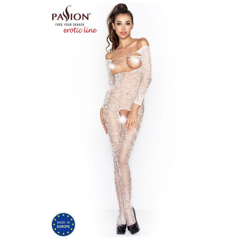 PBS031W Бодістокінг Passion BS031 white, комбінезон з відкритими грудьми