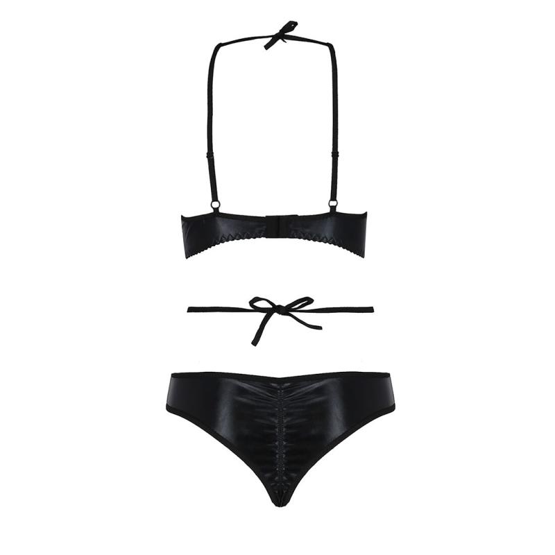 PS24901 Комплект белья NAVEL SET black L/XL - Passion Exclusive: трусики и лиф с элементами под латекс
