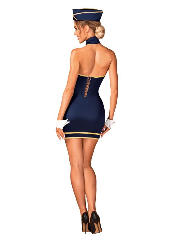 SO7729 Эротический костюм стюардессы Obsessive Stewardess uniform XS/S, blue, платье, пилотка, шарф, манжет