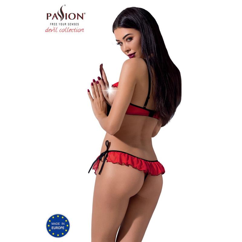 PS25509 Комплект білизни CHERRY SET OpenBra red XXL/XXXL - Passion Exclusive: відкритий ліф, трусики-спіднич