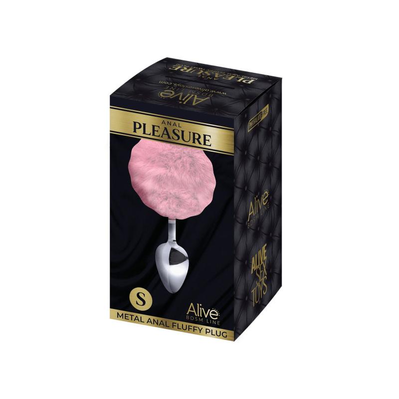 SO6313 Металева анальна пробка Кролячий хвостик Alive Fluffy Plug S Pink, діаметр 2,8 см