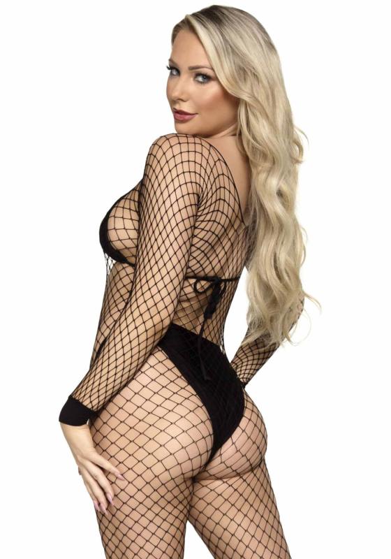 SO8614 Бодістокінг у велику сітку Leg Avenue Long Sleeved Bodystocking One size Black, довгий рукав
