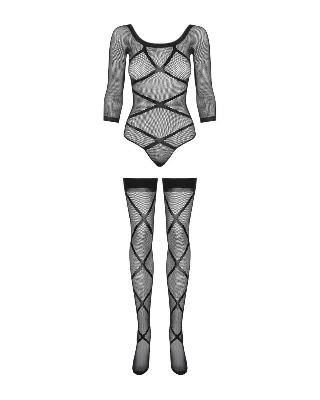 SO7241 Бодістокінг Obsessive Bodystocking G320 S/M/L, панчохи, боді, декор у вигляді ліній