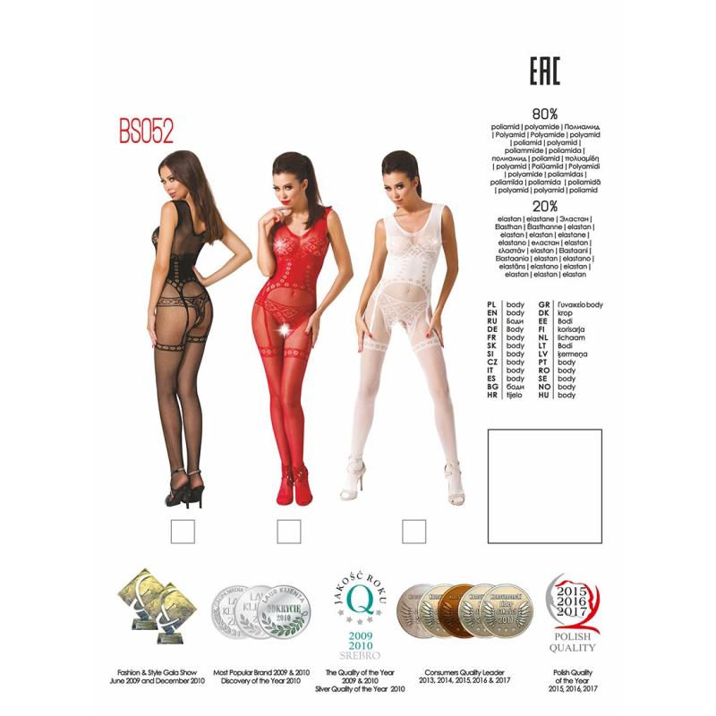 PBS052B Бодистокинг Passion BS052 black, комбинезон, имитация корсета с подтяжками, чулок и трусиков