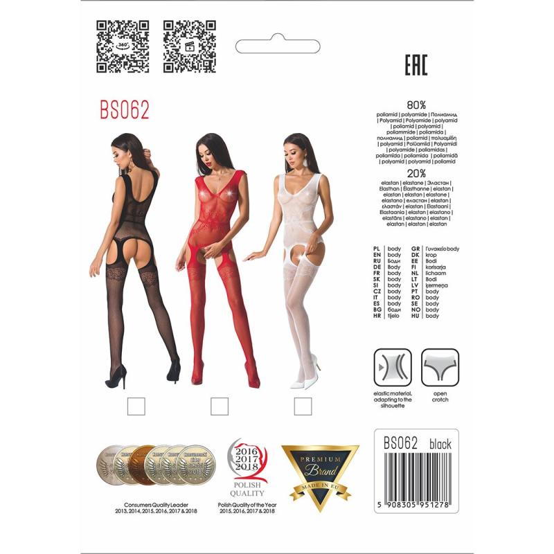 PBS062B Бодистокинг Passion BS062 black, комбинезон, имитация чулок