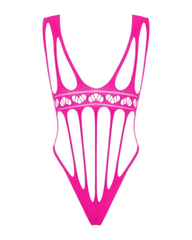 SO7209 Сетчатый бодистокинг с продольными вырезами Obsessive B121 teddy S/M/L, розовый